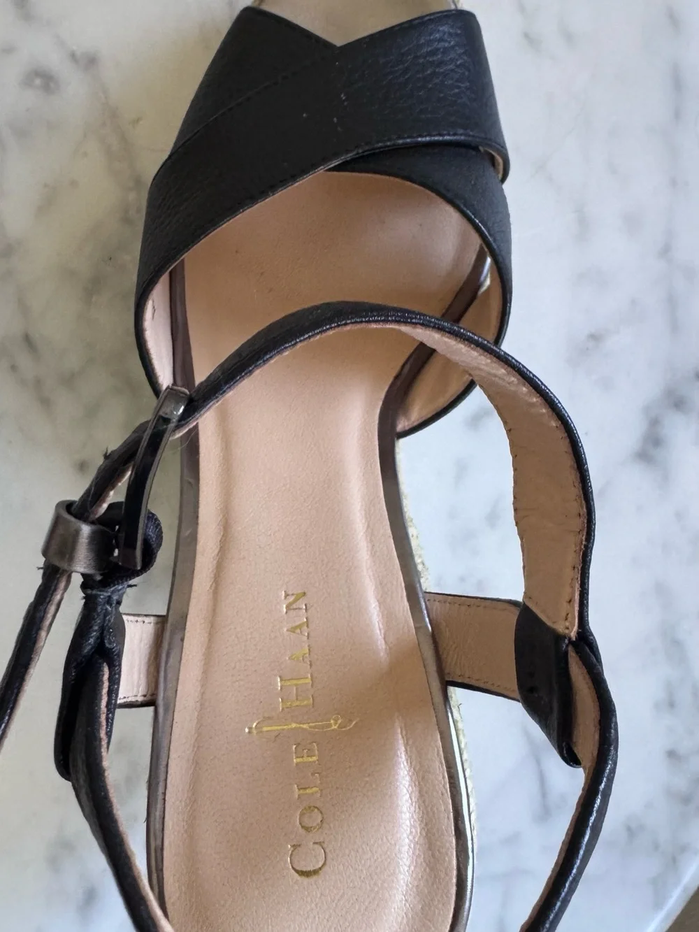 Cole Haan Hart Black Leather Espadrille Wedge Sandals - Women’s Size 5